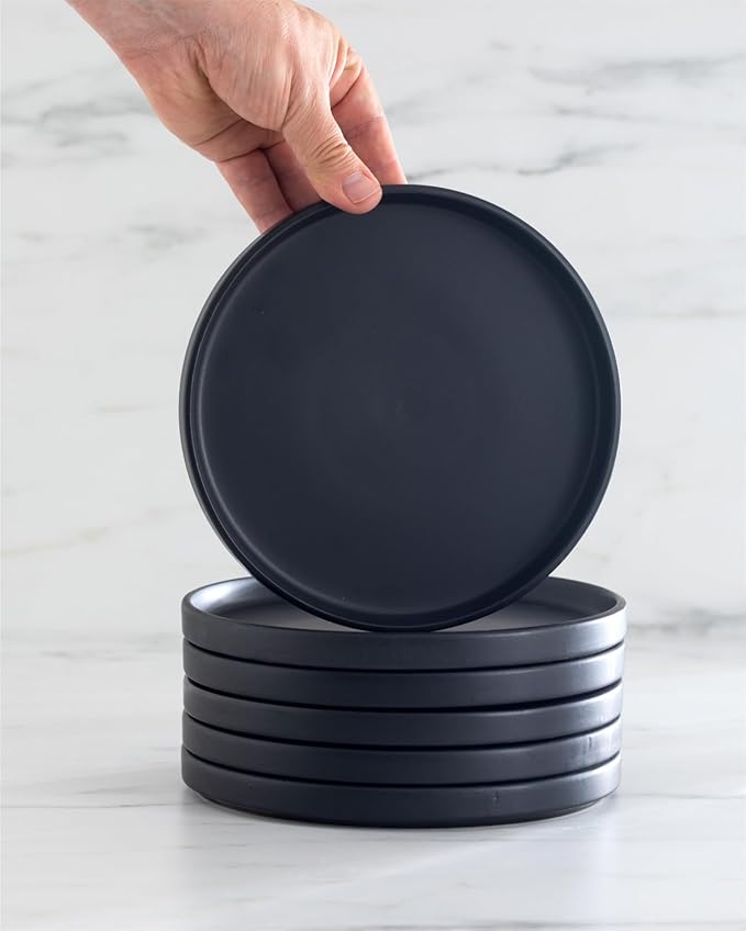 Matte Black Dinnerware Set - Ultra Chic Stoneware for 8-24pcs Plate Set - Dishwasher and Microwave Safe - Ceramic Plates and Bowls