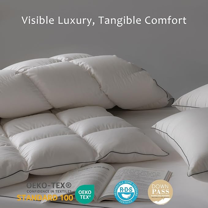 Luxury Down Fiber Comforter Twin/Twin XL Size - High Fill Power Medium Warmth for All Season Duvet Insert - Light Weight, Lvory White (68" x 90")