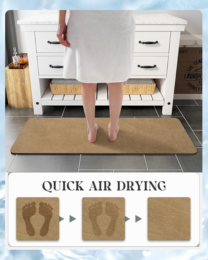 MontVoo -Bath Mat Rug-Rubber Backing Non Slip Quick Dry Absorbent Thin Bathroom Rugs Fit Under Door-Faux Suede Surface Bathroom Floor Mats-Shower Rug for in Front of Bathtub Shower Camel 17"x59"