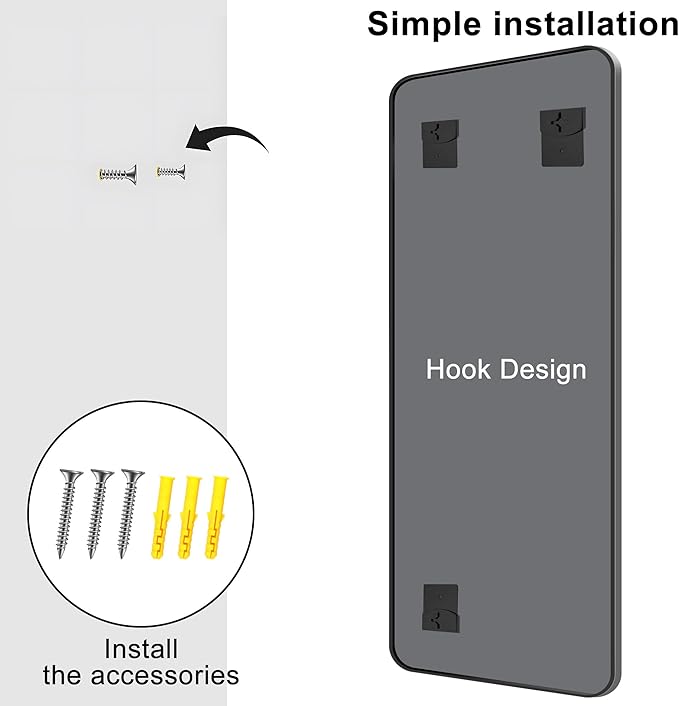 KOCUUY Black Bathroom Mirror 60"x28", Large Vanity Mirror with Rounded Corner, Metal Black Frame with Mordern Design for Bathroom, Living Room, Entryway, Hang Horizontal/Vertical