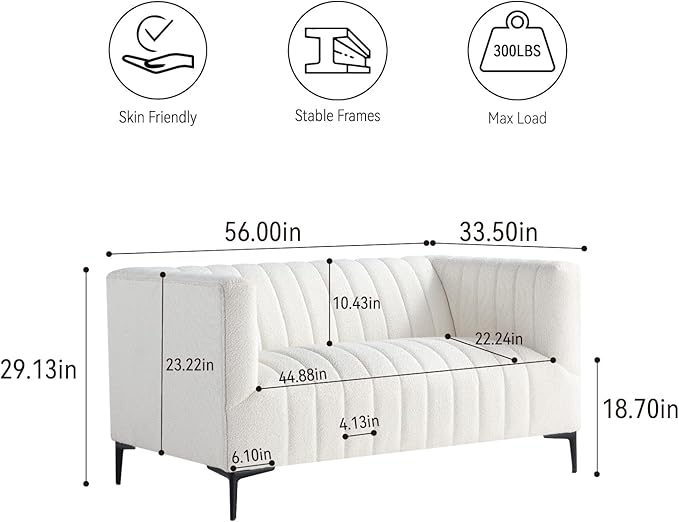 Get Set Style Modern Accent Loveseat Sofa Couch,Tufted Boucle Upholstered Sherpa Deep Seat Cloud Couch with 2 Pillows,Comfy 2 Seater Love Seat for Living Room Apartment Office Lounge Studio (White)