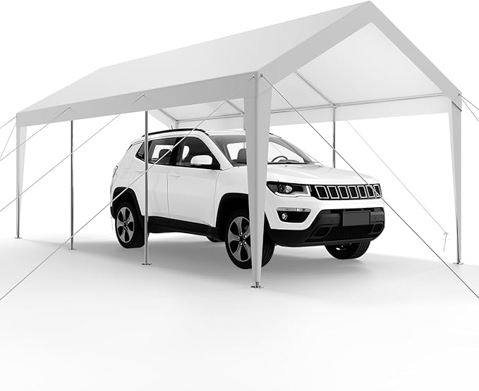 VEVOR Carport, 10 x 20 FT Outdoor Car Canopy, Potable Carport, Heavy Duty Galvanized Cars Shelter, UV-Resistant & Water-Resistant, All-Season Protection, Storage Shed for Car Boat Motorcycle White