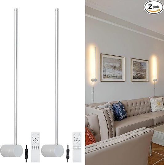 Modern LED Plug in Wall Sconces Set of Two,Chrome Dimmable 23.6" Wall Lighting,Bathroom Vanity Light Fixtures,Metal Wall Lamps with Memory Function for bathrooms,bedrooms,Living Rooms,Hallway