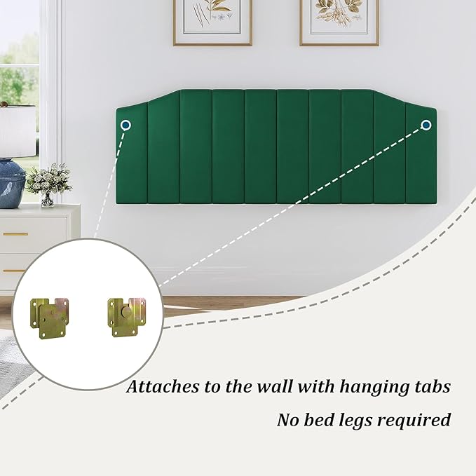 King Size Headboard Only, Velvet Upholstered Headboard King/California King Size Wall Mount and Bed Frame Mount, Featuring High-Density Sponge Padding Easy Assembly Comfort Style-Jade Green