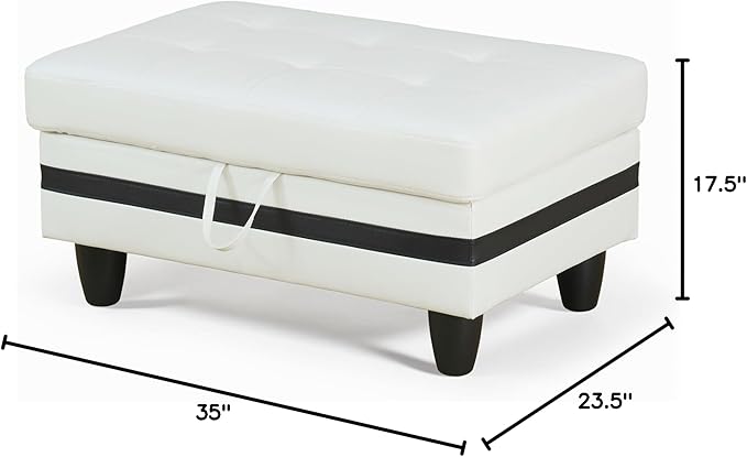 Ottoman Rectangular Storage Ottoman Bench, Faux Leather Footrest, Coffee Table, Stool Footstool with Hinged Lid for Living Room, Bedroom, Entryway, White with Black Strip, 35"x23.5"x17.5"