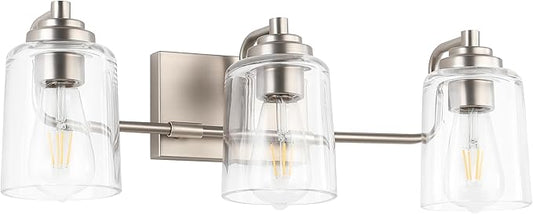 SOLFART Brushed Nickel Bathroom Lights Over Mirror 3 Lights Vanity Lights for Bathroom Bathroom Light Fixtures Vanity Lighting Mirror Lights