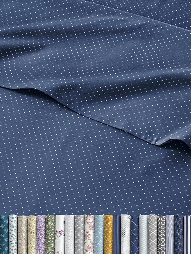 Navy Blue Polka Dots Bed Sheet Set – 1 Flat & 1 Fitted Sheet & 2 Pillowcases w/ Deep Pockets – Polka Dot Bedding - Ultra-Soft, Wrinkle & Fade Resistant - Comfy, Breathable and Cooling - Full Size Set