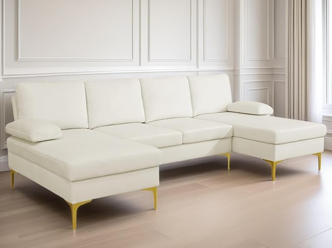 Modular Sectional Sofa, U Shaped Couch with Double Chaise, 6 Seat Comfy Sectional Couches for Living Room, Modern Lounge Modular Couch for Apartment, White