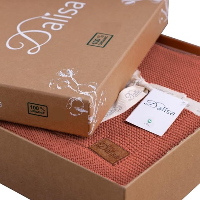 Dalisa 100% Organic Turkish Cotton Throw Blanket - GOTS Certified, Cozy - Perfect for Couch, Bed, and Home Decor - Boho Vintage Knit Alina (Amberglow, 50x60)