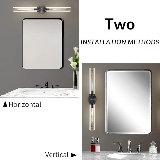 Black Wall Sconces Hardwired, 30" Bronze Wall Sconce for Bathroom, Linear Sconces Wall Lighting, 2-Light Knurled Wall Sconce Dimmable, Vanity Light with Tube Glass, Bathroom Light Fixtures over Mirror