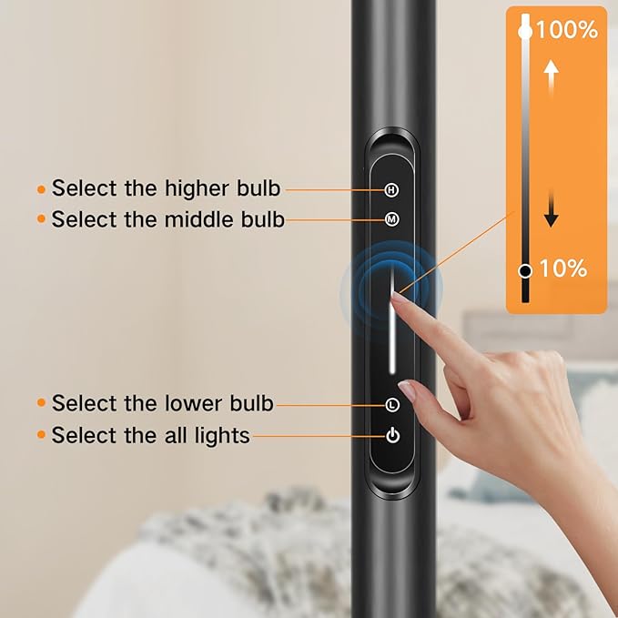 OUTON Arc LED Floor Lamp with Remote & Touch Control, Dimmable Modern Black 3 Light Arched Tall Floor Lamp, Mid Century Adjustable Standing Corner Lamps for Bedroom, Office, Living Room