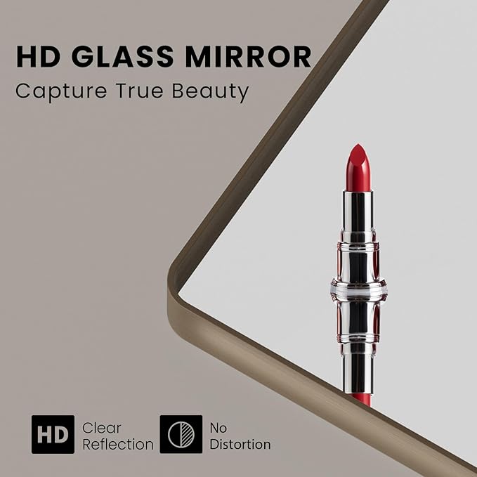 Bronze Bathroom Mirror 72x36 Inch, Brushed Bronze Metal Frame Mirror for Wall, Rounded Rectangle Bathroom Vanity Mirror with Tempered Glass, Anti-Rust, Horizontal/Vertical