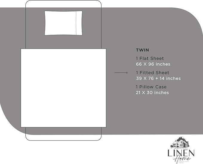 Linen Home 100% Cotton Percale Sheets Twin Size, Charcoal, Deep Pocket, 3 Pieces Set - 1 Flat, 1 Deep Pocket Fitted Sheet and 1 Pillowcase, Crisp Cool and Strong Bed Linen