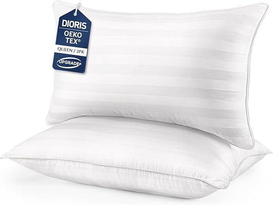 DIORIS Pillows Queen Size Set of 2 - Luxury Hotel Bed Pillows for Sleeping, Premium Fluffy Soft Down Alternative Fill Pillows for Back, Stomach, Side Sleepers, Breathable & Skin-Friendly