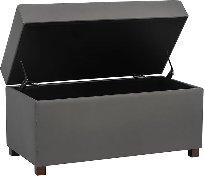 Asense Storage Ottoman Bench –32 Inch Stylish Compact Design with Storage, Extra Seating & Modern Leather Appeal for Living Room, Bedroom, Entryway， Slate Gray