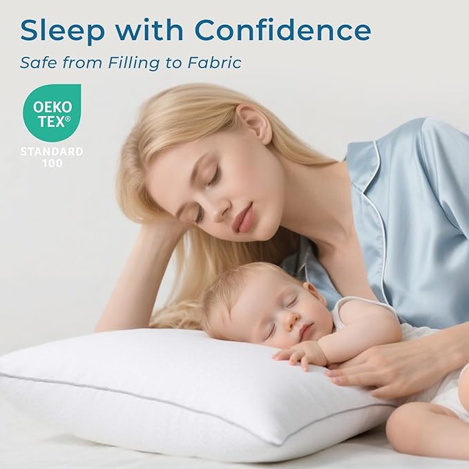 Sasttie Pillows Queen Size Set of 2, Bed Pillows for Side, Back, and Stomach Sleepers - Oeko-Tex Certified Down Alternative Plump Filling - Hotel Quality and Machine Washable, 2 Pack