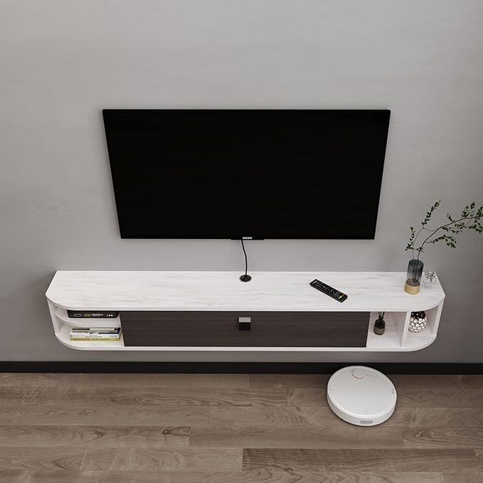 Pmnianhua Modern Floating TV Stand,55'' Under TV Shelf for 60 inch TVs,Floating TV Console,Wall Mounted TV Cabinet,Entertainment Center with Storage for Bedroom Living Room(Gray-White)