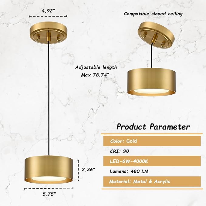 LED Gold Pendant Lights Fixture Mini Pendant Lights for Kitchen Island Over Sink Bedroom Bathroom Dining Room