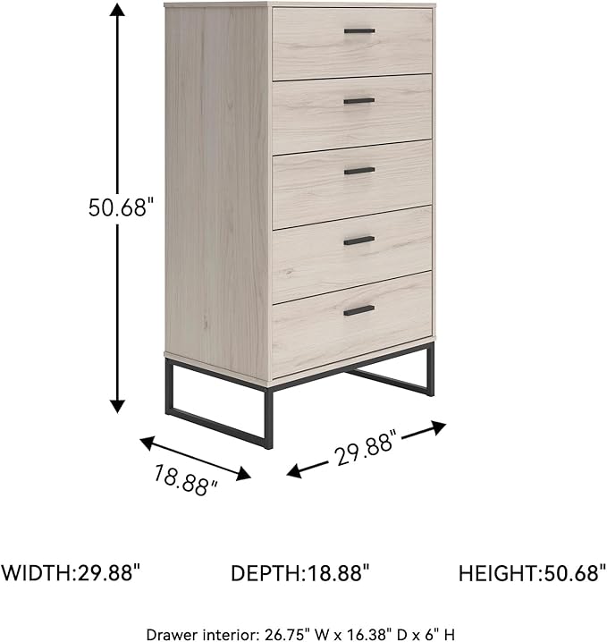 Signature Design by Ashley Socalle 5 Drawer Chest of Drawers, Natural Beige