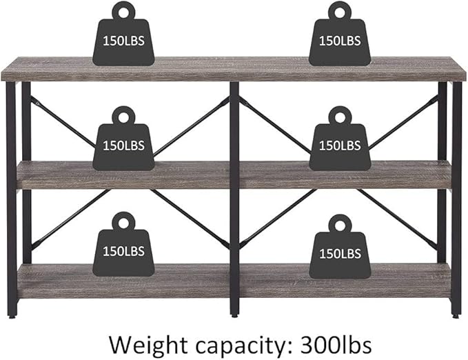 BON AUGURE 55 Inch Console Tables for Entryway, Industrial Sofa Tables for Living Room, 3 Tier Behind Couch Table, Foyer Table for Entry Way (Dark Grey Oak)