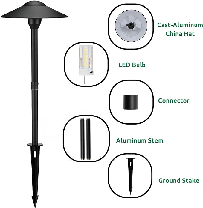 Lumina Lighting® 4W Landscape Lighting 12V Landscape Lights Low Voltage Landscape Path Lights Warm White Waterproof Outdoor Replaceable G4 LED Bulb for Garden Pathway Lawn Yard (Black) (8-Pack)