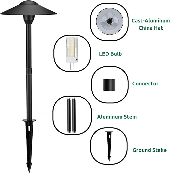 Lumina Lighting® 4W Landscape Lighting 12V Landscape Lights Low Voltage Landscape Path Lights Warm White Waterproof Outdoor Replaceable G4 LED Bulb for Garden Pathway Lawn Yard (Black) (2-Pack)