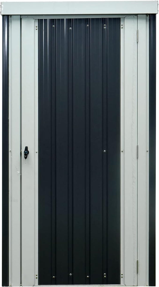 Hanover Galvanized Steel Single Door Patio Storage Shed for Garden Tools with Twist Lock and Key Security, 2 Tool Hooks (3'x3'x6') Dark Gray, White Rust Resistant Outdoor Storage for Yard Supplies