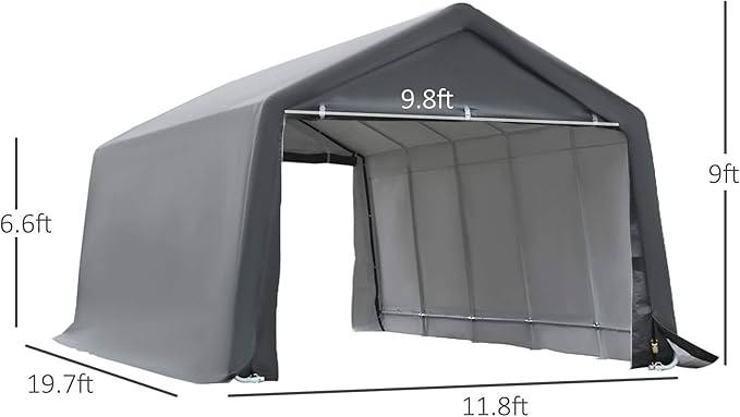Outsunny 12' x 20' Carport Portable Garage, Heavy Duty Storage Tent, Patio Storage Shelter w/Anti-UV PE Cover and Double Zipper Doors, for Motorcycle Bike Garden Tools, Gray