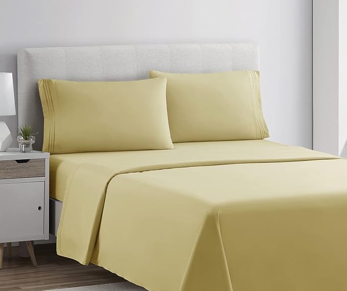 Clara Clark Bed Sheets, Premier 1800 Series 4 Piece Bed Sheet Set, Deep Pocket, Wrinkle, Fade, Stain Resistant, Luxury Soft Bedding Sheets & Pillowcases, Full, Custard Mellow