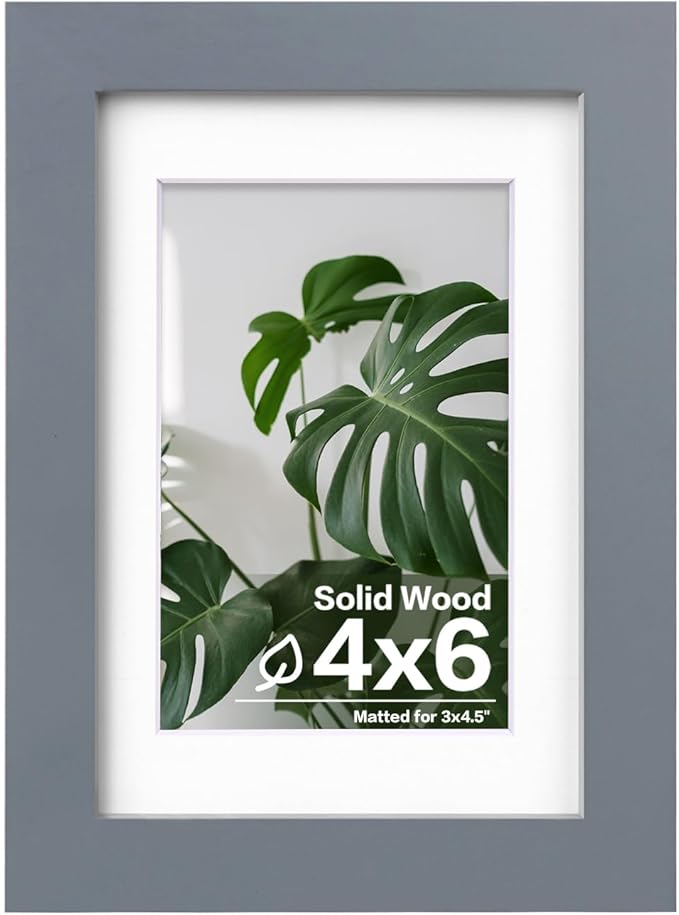 Egofine 4x6 Picture Frame Made of Solid Wood with Plexiglass, Display Pictures 3.5x5 with Mat or 4x6 Without Mat for Tabletop and Wall Mounting, Dark Grey