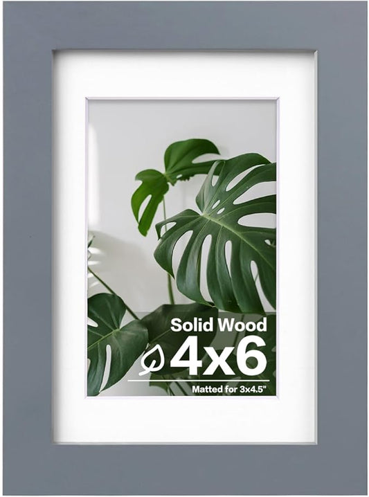 Egofine 4x6 Picture Frame Made of Solid Wood with Plexiglass, Display Pictures 3.5x5 with Mat or 4x6 Without Mat for Tabletop and Wall Mounting, Dark Grey