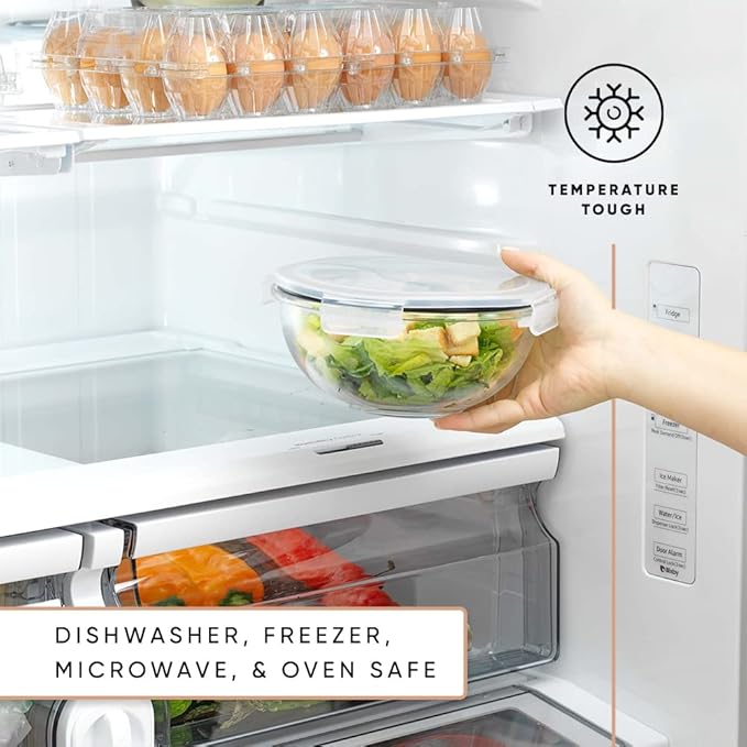 JoyJolt Kitchen Mixing Bowls. 5pc Glass Bowls with Lids Set – Neat Nesting Bowls. Large Mixing Bowl Set incl Batter Bowl, Cooking Bowls, Storage Bowls with Lids and Big Salad Bowl with BPA-Free Lids