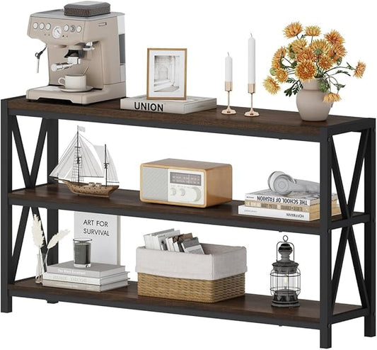 FATORRI Console Table for Entryway, Modern Entry Table with 3 Tier Shelves, Couch Tables Behind Sofa for Living Room (55 Inch, Dark Walnut)