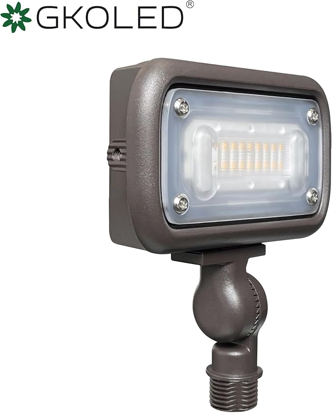 GKOLED 7W Outdoor LED Low Voltage Landscape Lighting Flood Light, 2700K, 550Lumen, 9-15V AC/DC, 1/2" Adjustable Knuckle Mount