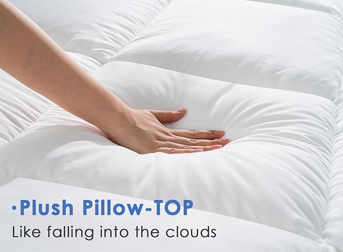 Marine Moon Mattress Topper Full Cooling Plush Pillow Top Mattress Pad Feather Bed Topper, Extra Thick Hotel Quality Down Alternative Pillow Topper Full for Back Pain, Soft Bed Toppers