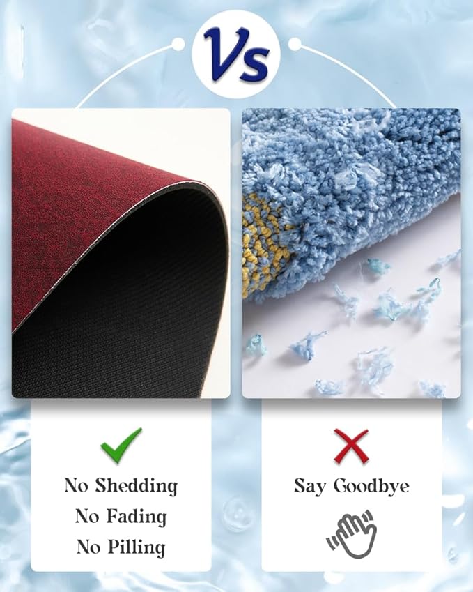 MontVoo -Bath Mat Rug-Rubber Backing Non Slip Quick Dry Absorbent Thin Bathroom Rugs Fit Under Door-Faux Suede Surface Bathroom Floor Mats-Shower Rug for in Front of Bathtub Shower Burgundy 16x24 Red