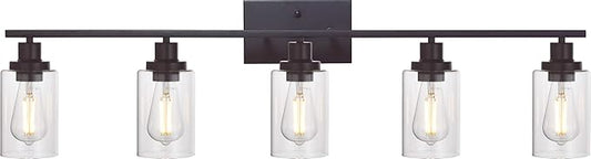 MELUCEE 5-Light Wall Light Fixtures Vanity Lights Bathroom Fixtures Oil Rubbed Bronze Finished with Clear Glass, Industrial Wall Sconce for Bedroom Hallway Kitchen (Patent No.: US D963914 S)