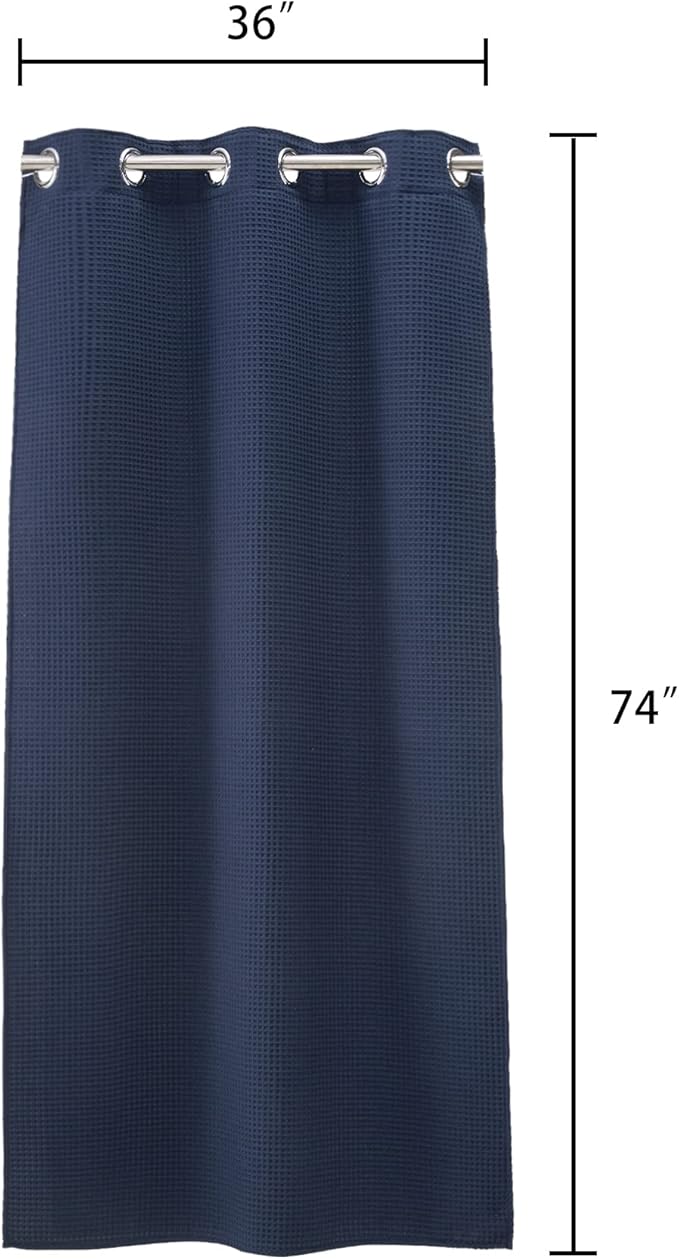 River Dream Stall Waffle Weave Shower Curtain with Snap-in Liner,Cotton Blend Fabric Heavy Duty,No Hooks Needed Shower Curtain for Bathroom,Hotel Quality Shower Curtain Set,Navy Blue,36x74 inches