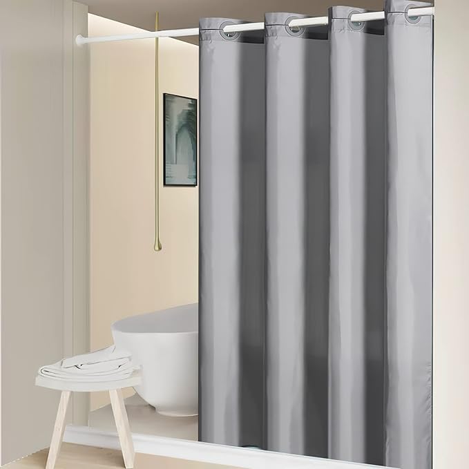 Light Grey Shower Curtain No Hooks Needed,Polyester Fabric Long Shower Curtain Liner 78 Length with 10 Plastic Split Grommets,Machine Washable & Waterproof Bathroom Curtains for Hotel,78x78 Inch