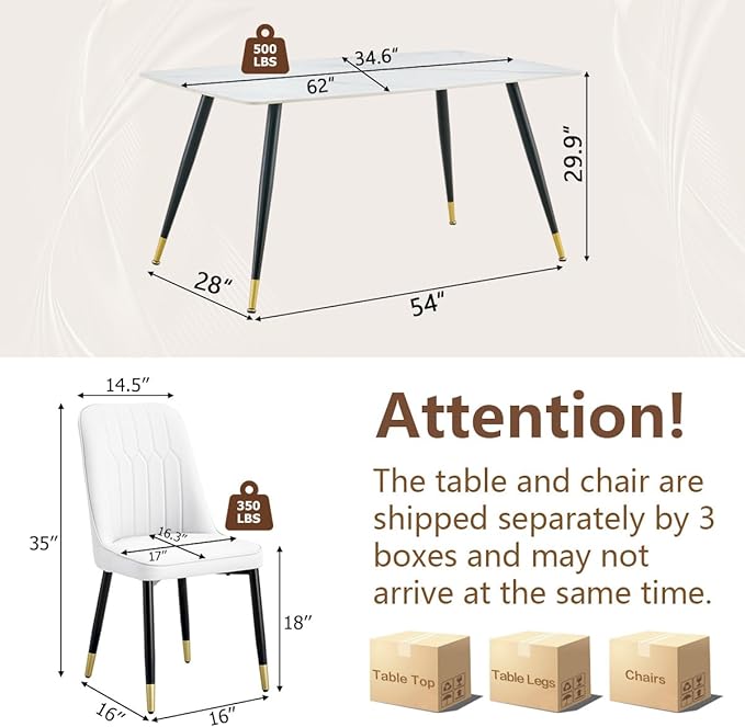 Dining Room Table Set for 4,Dining Table Set for 4, Sintered Stone Kitchen Table Top and Modern Chairs Set of 4 for Kitchen Dining Room