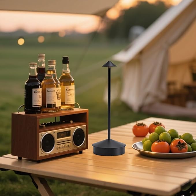 EJQ 2 Pack LED Cordless Table Lamp, Portable 6000mAh Rechargeable, Touch Control Outdoor Table Lamp, 3 Color Dimmable Cordless Table Lamps for Restaurant, Patio, Bedroom, Outdoor - Black