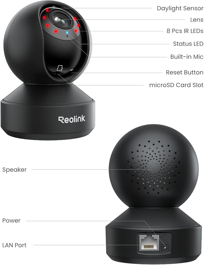 REOLINK Smart 4K UHD Pan & Tilt Dual-Band Wi-Fi 6 Indoor Security Camera with 3X Optical Zoom, Auto-Tracking, People/Pet Detection, Crying Sound Detection, Privacy Mode, Bluetooth Setup, E1 Zoom-Black