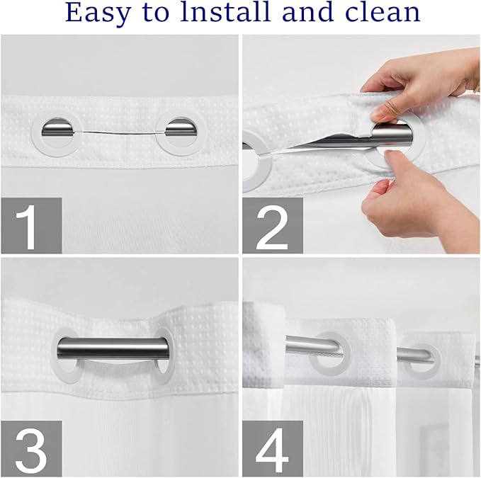 No Hooks Required Waffle Weave Shower Curtain with Snap in Liner-Hotel Grade Waterproof & Mesh Top Window Spa Like Bath Curtain Machine Washable Heavy Duty 71Wx74L(White)