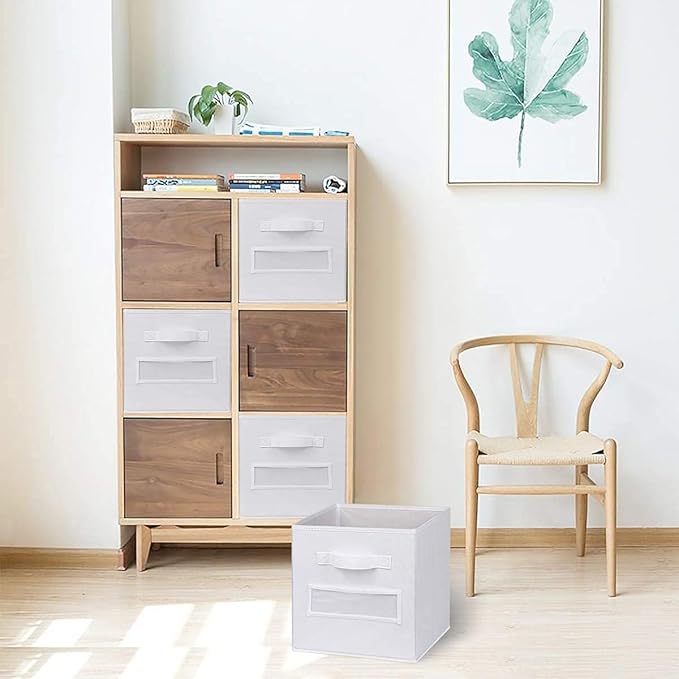 artsdi Fabric storage cubes (Set of 10) 11 Inch Cube Storage Bin, cube storage with 8 Labels Window Cards & a Pen, Foldable cube organizer bins, 11x11 storage bin, Cubby Organizer bins, White