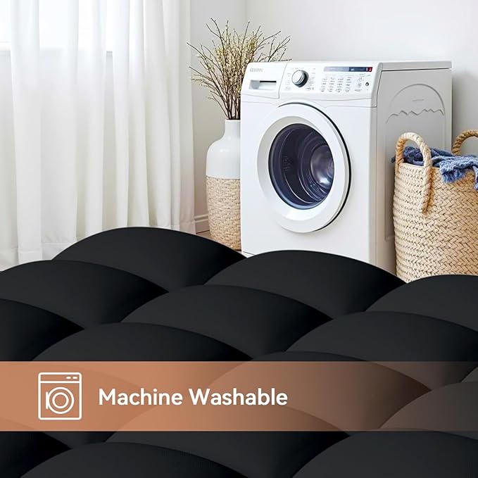 Queen Mattress Topper for Back Pain Relief, Extra Thick Pillow Top Plush Mattress Pad with Deep Pocket, Soft Pillowtop Queen Size Bed Toppers Filled Fluffy Down Alternative, Black