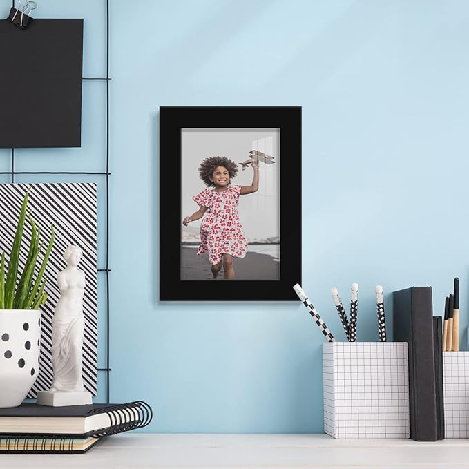 Renditions Gallery 4x6 inch Picture Frame High-end Modern Style, Made of Solid Wood and High Definition Glass Ready for Wall and Tabletop Photo Display, Black Frame