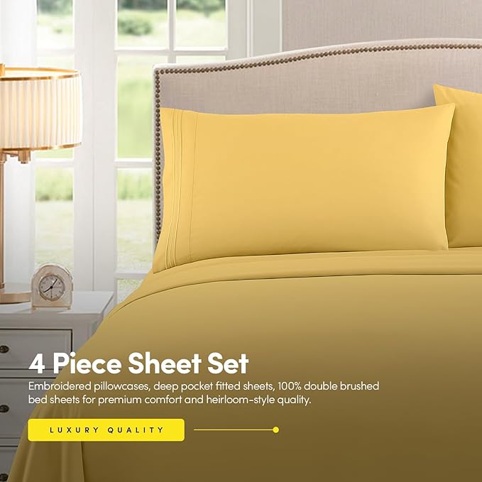 1500 Supreme Collection Full Sheet Sets Yellow - Luxury Hotel Bed Sheets and Pillowcase Set for Full Mattress - Extra Soft, Elastic Corner Straps, Deep Pocket Sheets, Full Yellow