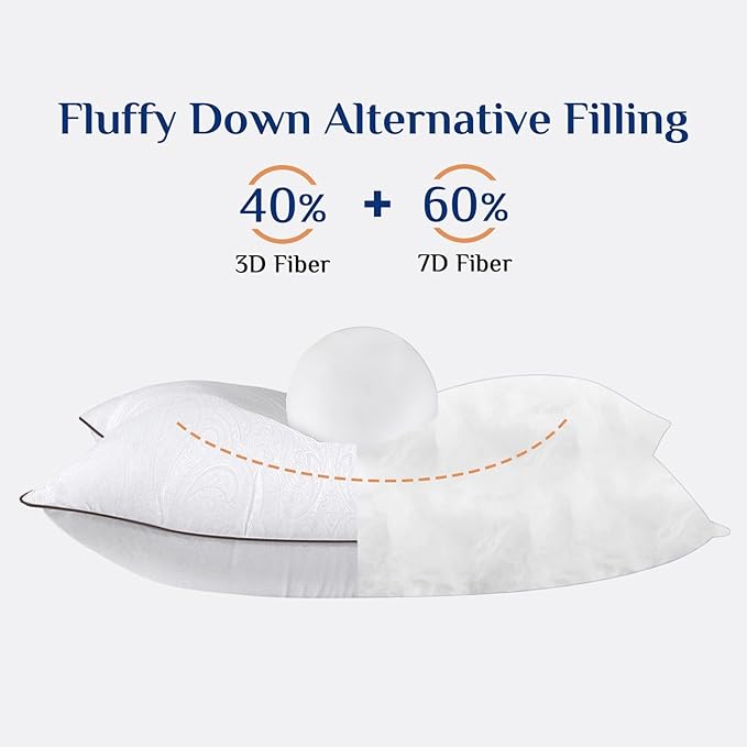 JOLLYVOGUE King Size Pillows Set of 2 for Sleeping, Soft and Supportive Bed Pillows with Down Alternative Filling for Side and Back Sleepers, Hotel Collection