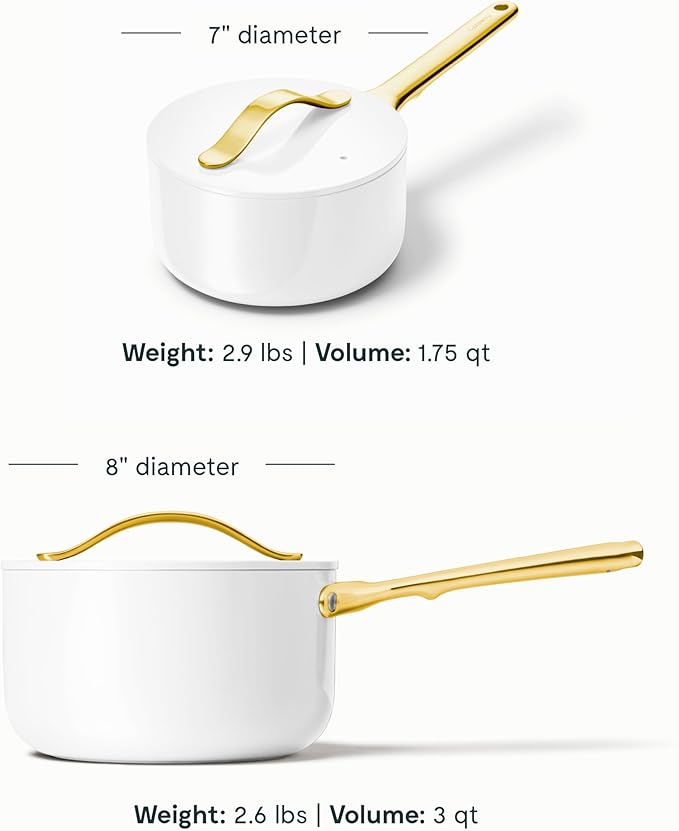 Caraway Nonstick Ceramic Sauce Pan with Lid (1.75 qt) - Non Toxic, PTFE & PFOA Free - Oven Safe & Compatible with All Stovetops (Gas, Electric & Induction) - White