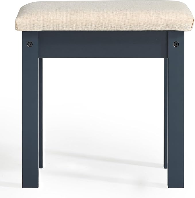 LEYAOYAO Vanity Stool, Elegant Makeup Stool with Comfortable Fabric Cushion, Sturdy Wooden Frame, Modern Vanity Bench for Bedroom and Bathroom-Navy Blue